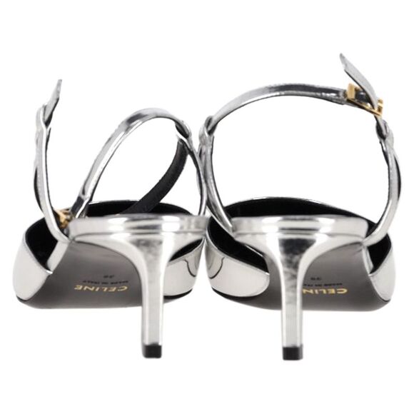 Celine Ankle Strap Pointed Toe Pumps in Silver Leather - Picture 6 of 7
